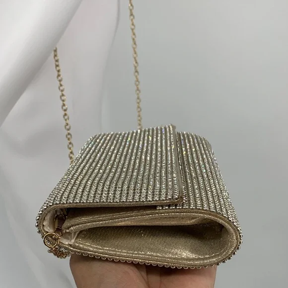 Chic NYE New Years Eve party fancy vintage Gold Chain Crossbody Bag purse used - Picture 5 of 17
